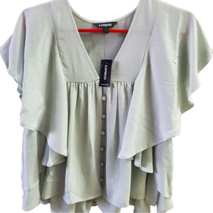 NWT Express Flutter Sleeve Button Blouse - Light Green XS